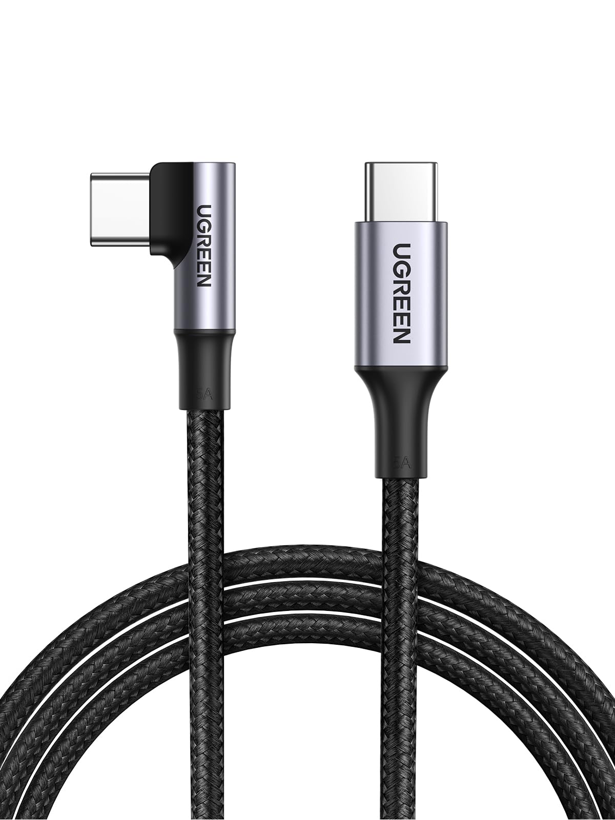 UGREEN USB C to USB C Cable Right Angle 1M 100W 5A PD Fast Charge Type C 90 Degree Power Data Lead Compatible with iPhone 15 Series, MacBook Pro/Air,iPad Pro,Samsung S24/S24 ultra,Huawei Lenovo Dell