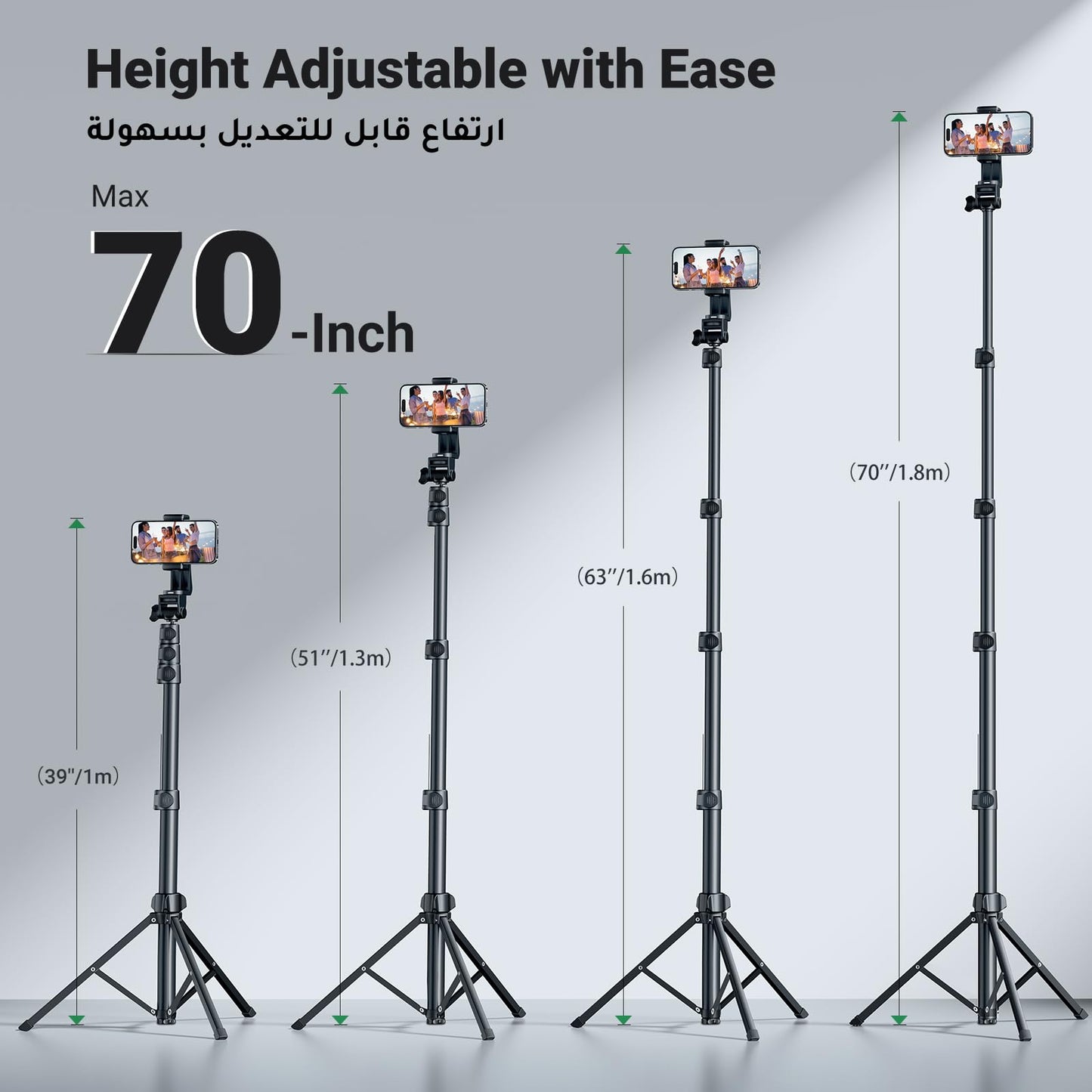 UGREEN 70" Cell Phone Selfie Stick Tripod,Smartphone Tripod Stand All-in-1 with Wireless Remote,100% All Aluminum Stick & Legs, Lightweight, Phone Tripod for All Smartphone GO Pro,Digital Camera