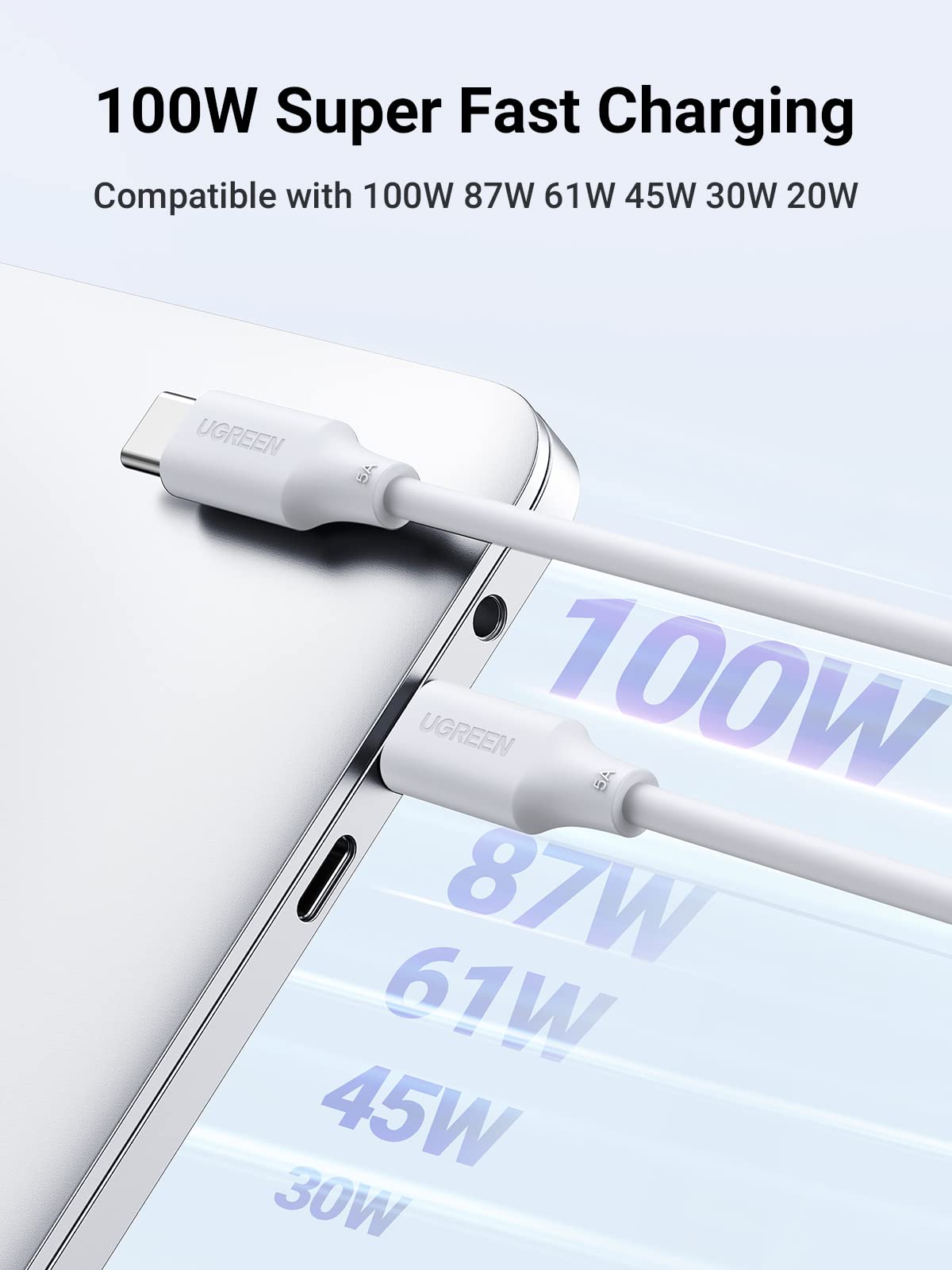 UGREEN USB C Cable 100W 1M, USB C to USB C Charging Cable PVC PD Fast Charge Type C Cable for iPhone 15/15 Pro/15 Pro Max, MacBook Air/Pro, iPad Pro, Samsung Galaxy S24/S24 Ultra, Pixel,USB C Charger