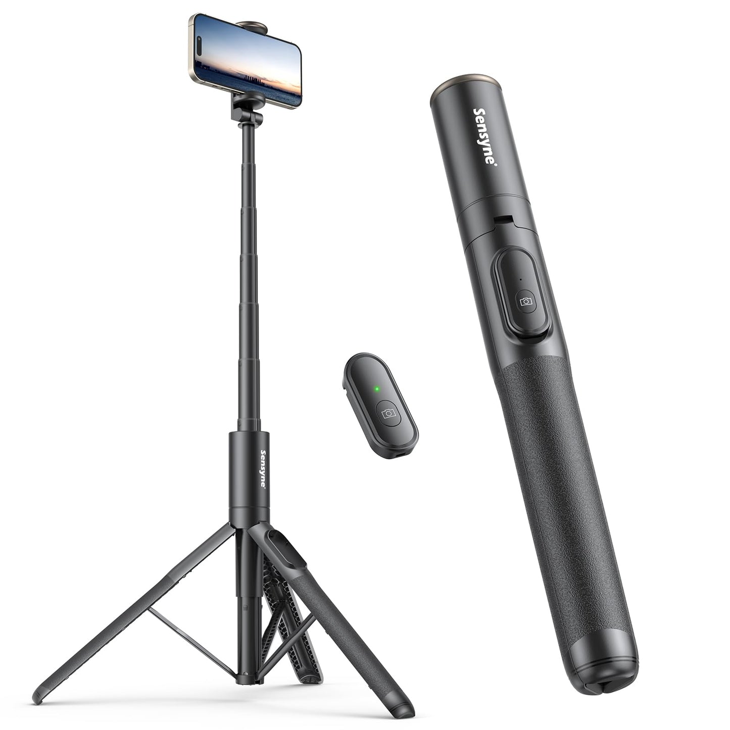 Sensyne 60" Phone Tripod & Selfie Stick, Lightweight All in One Phone Tripod Integrated with Wireless Remote Compatible with All Cell Phones for Selfie/Video Recording/Photo/Live Stream/Vlog（Black）