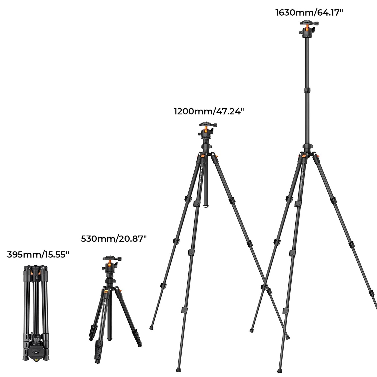 K&F Concept 64 inch/163cm Camera Tripod,Lightweight Aluminum Travel Outdoor Tripods with 360 Degree Ball Head Load Capacity 8kg/17.6lbs,Quick Release Plate, for DSLR Cameras K234A0+BH-28L