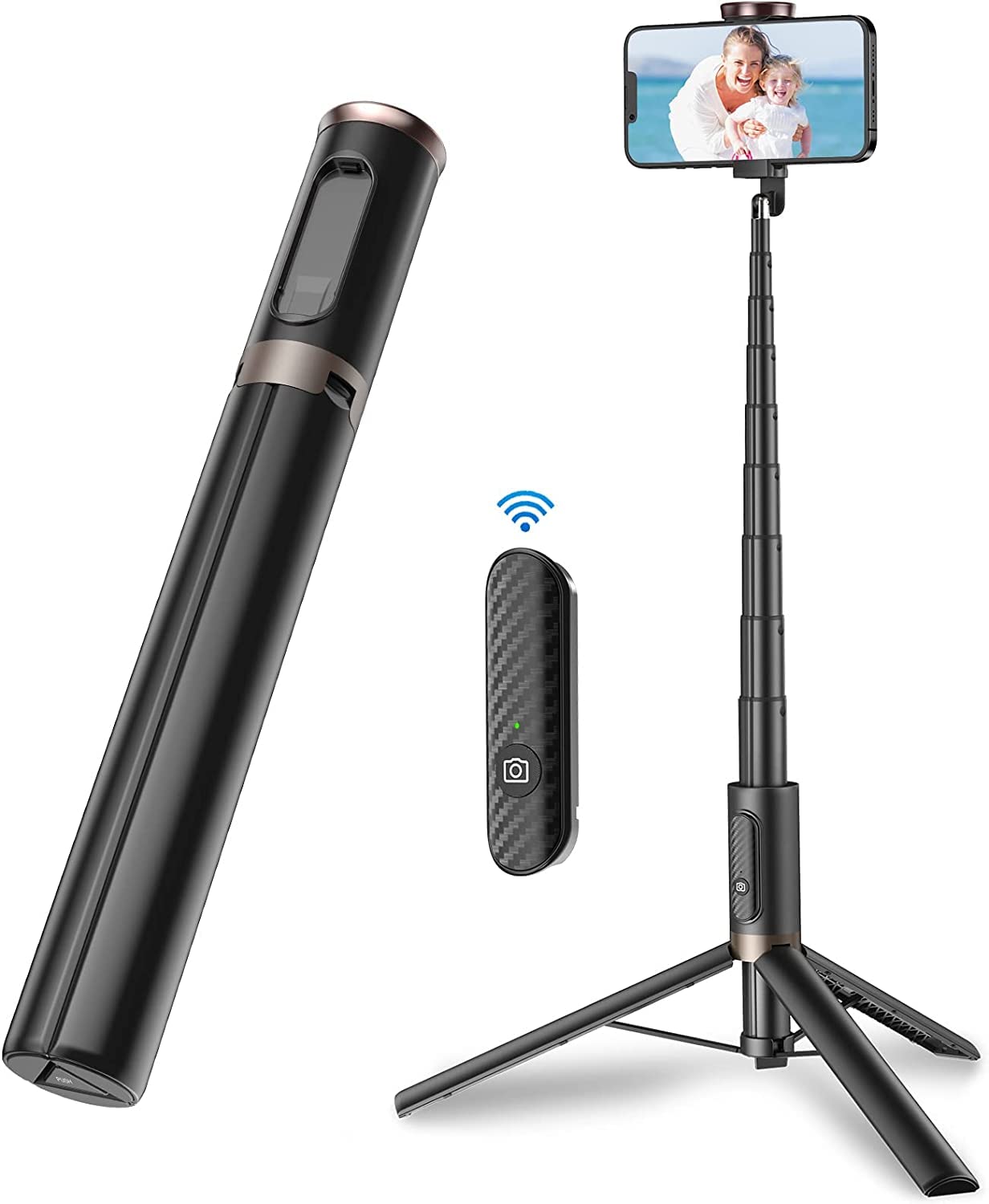 TONEOF 152cm Cell Phone Selfie Stick Tripod, Smartphone Tripod Stand All-in-1 with Integrated Wireless Remote,Portable,Lightweight,Extendable Phone Tripod for 4''-7'' iPhone and Android (Black)