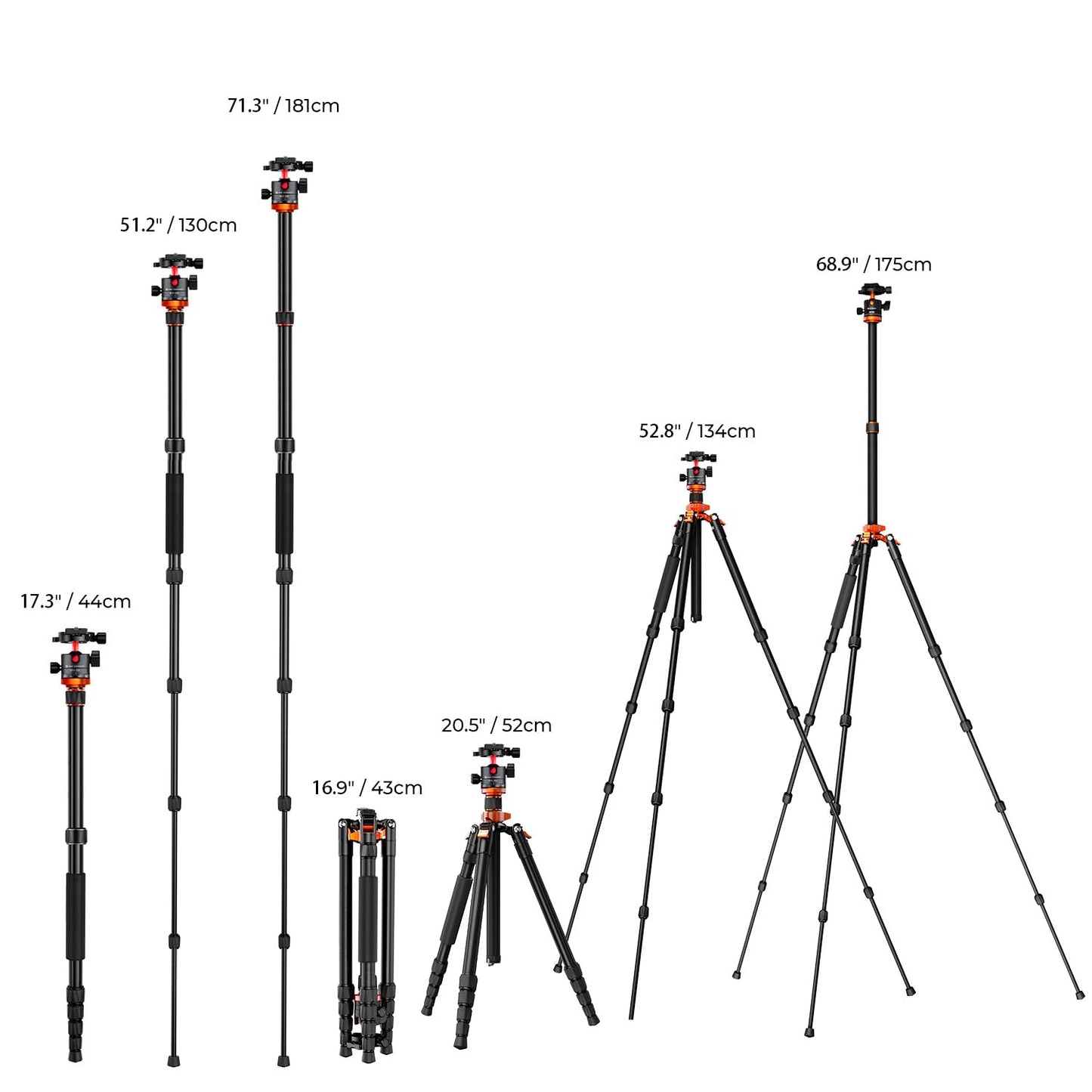 K&F Concept 68 inch /175cm Camera Tripods,Compact Travel Tripod with Monopod,10kg/22lbs Load Capacity 360° Panorama Ball Head Compatible with DSLR Cameras K255A4+BH-28L (TM2515M1)