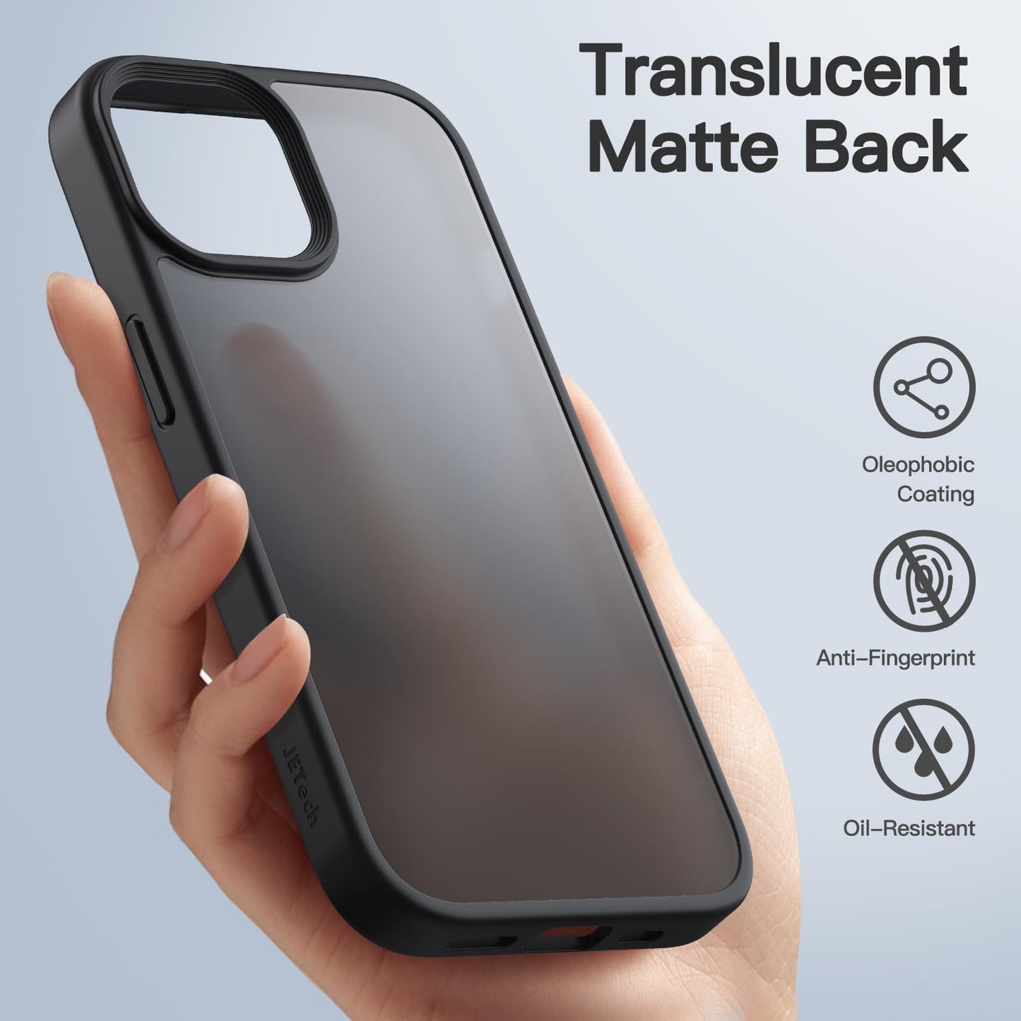 JETech Matte Case for iPhone 15 6.1-Inch, Shockproof Military Grade Drop Protection, Frosted Translucent Back Phone Cover, Anti-Fingerprint (Black)