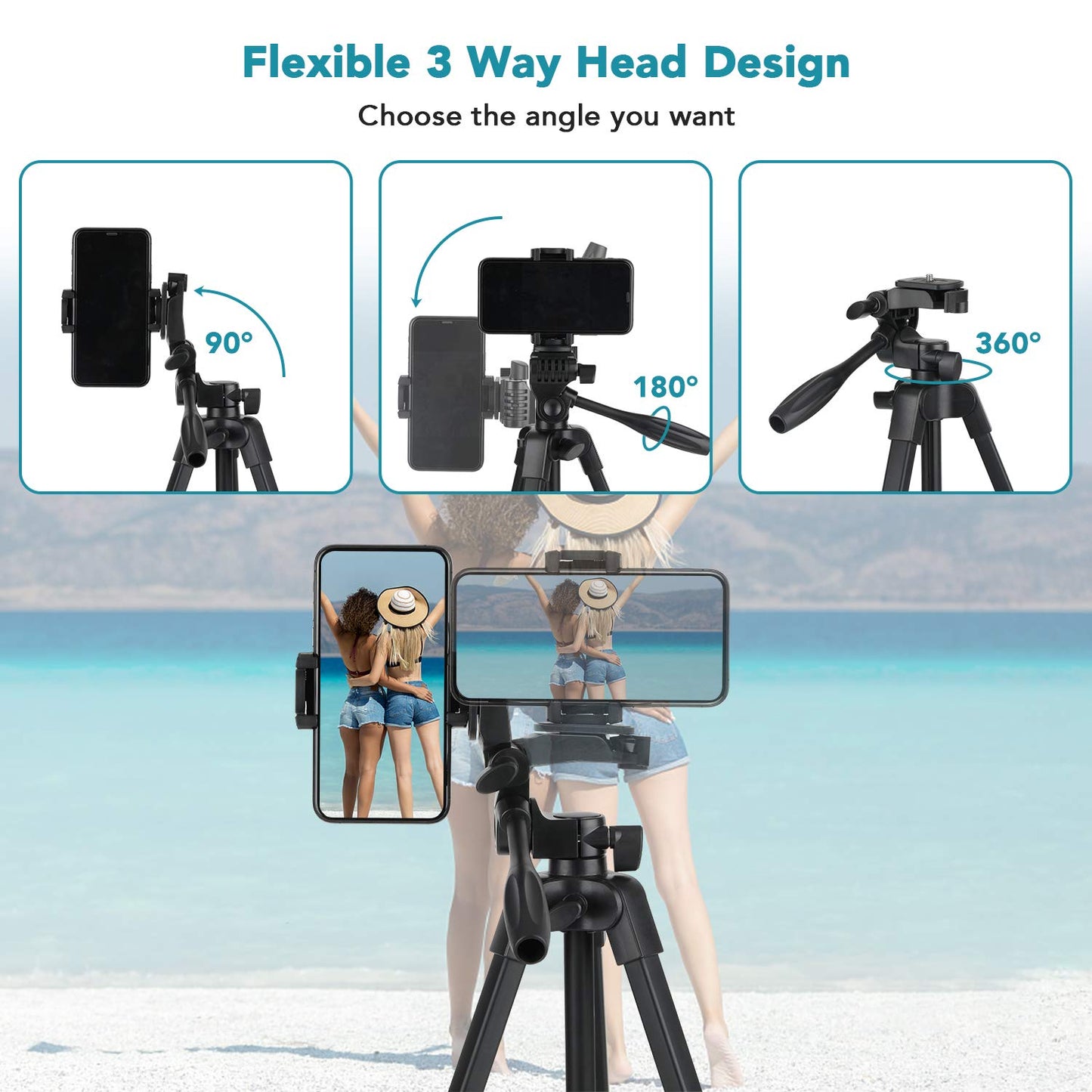 Eocean 136cm Camera Tripod Stand with Bag, Portable Tripod for Camera and Mobile Phone, Extendable Aluminum Phone Tripod for iPhone with Remote, Travel iPhone Tripod for Video Recording