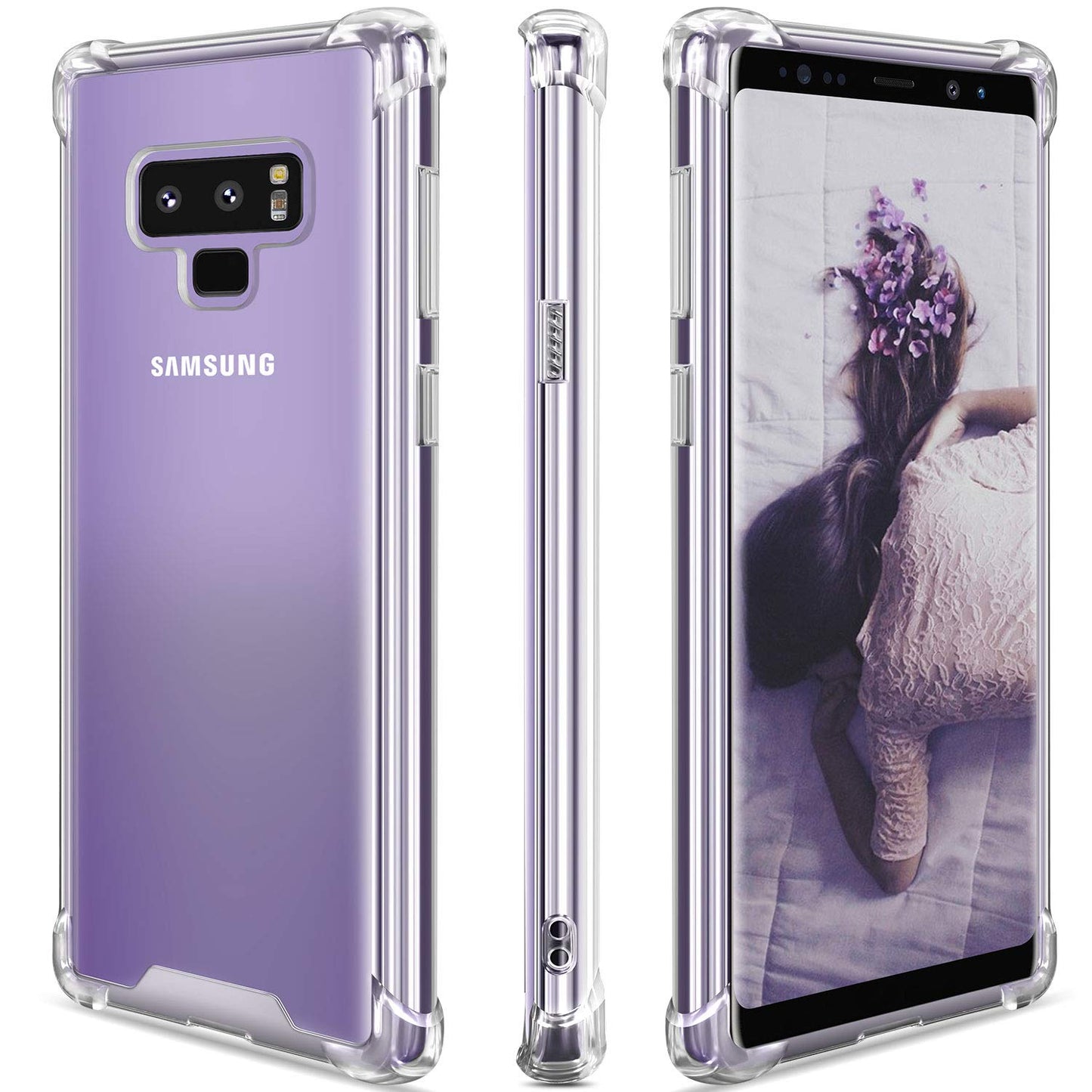 Samsung Galaxy Note 9 Case,Clear Note 9 Case Shockproof TPU Bumper Cases Non Slip Scratch Resistant PC Hard Back Protective Case Cover for Galaxy Note 9 SAN-180027