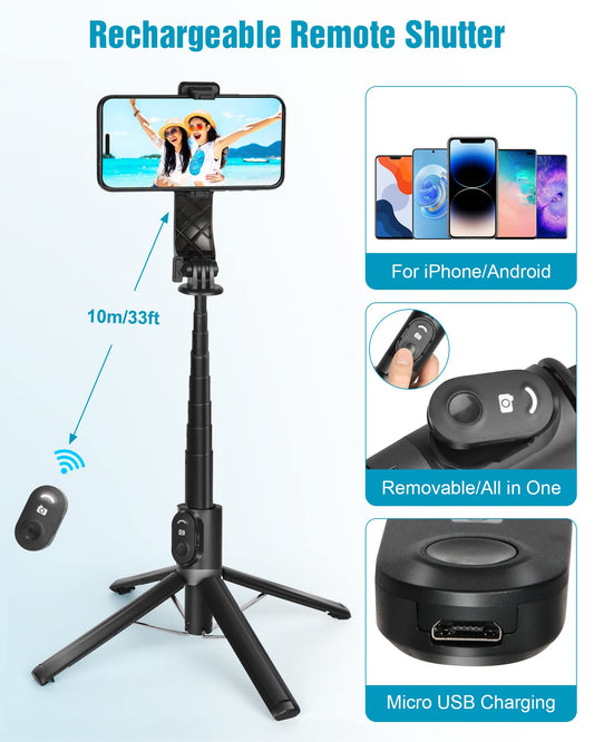 Eocean 55"/140cm Tripod for iPhone, Compact Selfie Stick Tripod for Mobile, Extendable Phone Tripod Stand for Video Recording, Travel iPhone Tripod Stand with Remote