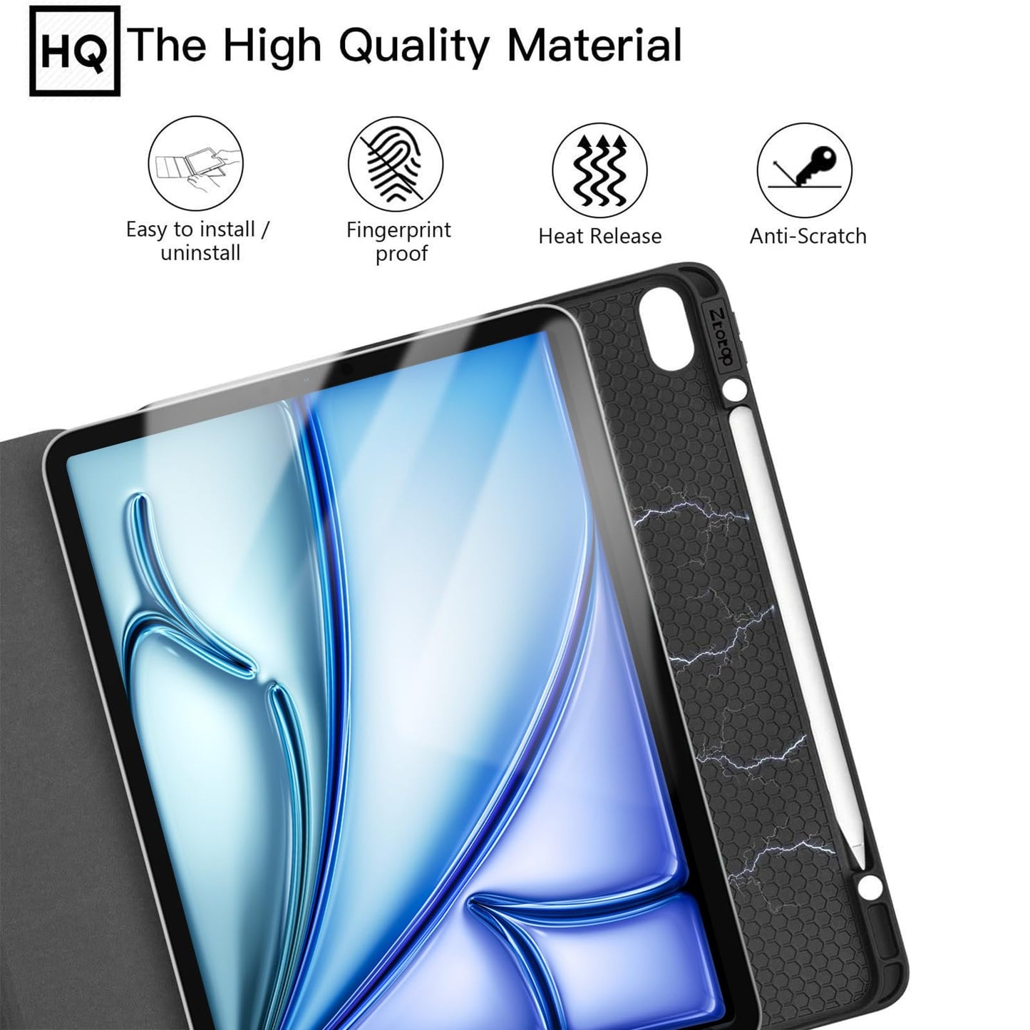 ZtotopCases for iPad Air 13 Inch M2 2024 Case/iPad Pro 12.9 3rd Generation 2018 with Pencil Holder, Lightweight Slim Soft TPU Back Trifold Smart Cover with Auto Sleep/Wake, Black