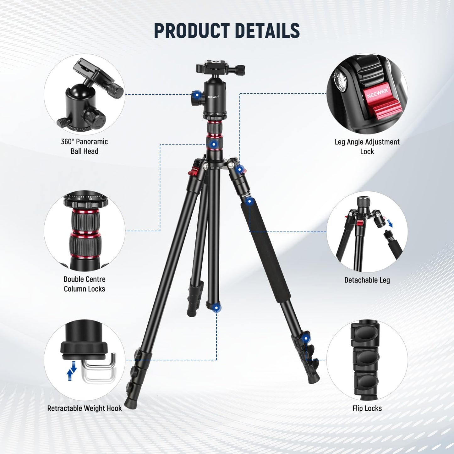 Neewer 77-Inch Tripod, Camera Tripod for DSLR, 2-in-1 Compact Aluminum Tripod Monopod with 360 Degree Ball Head, 2 Center Axis, QR Plate and 8 Kilograms Load for Travel and Work, Carry Bag Included