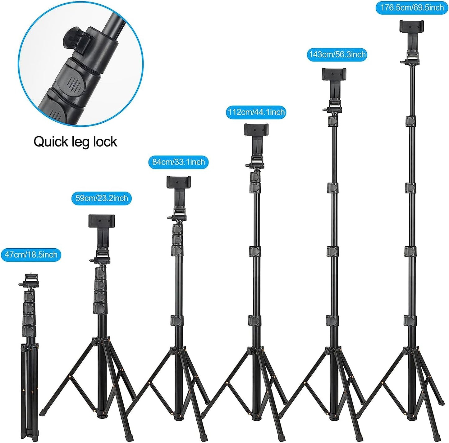 QQAPPU 170cm Phone Tripod, Extendable Selfie Stick Tripod with Remote, Portable Cell Phone Tripod Stand, Lightweight Travel Tripod