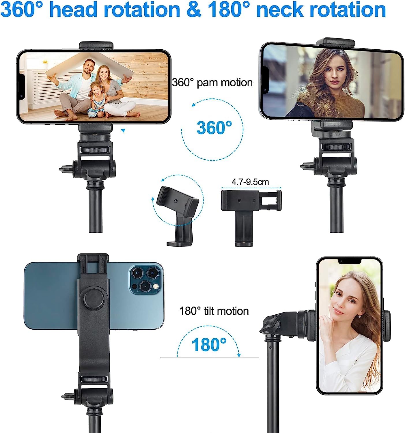 QQAPPU 170cm Phone Tripod, Extendable Selfie Stick Tripod with Remote, Portable Cell Phone Tripod Stand, Lightweight Travel Tripod