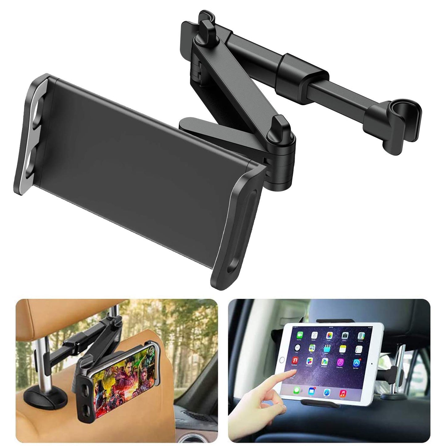 Car Headrest Mount/Tablet Holder Car Backseat Seat Mount/Tablet Headrest Holder Universal 360° Rotating Adjustable for All 4.5"-10.5" Tablet iPad iPad Air iPad Mini,Samsung Galaxy